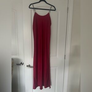 ba&sh Rose Red Satin Maxi Slip Dress – Chain Strap Backless Evening Gown, Size S
